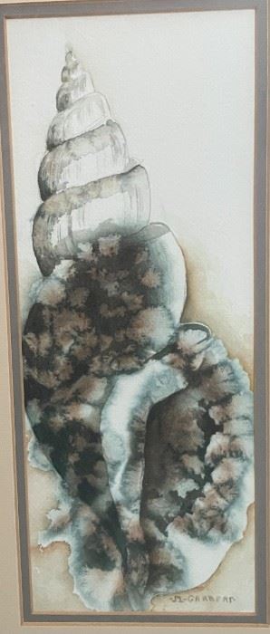 Original Art Seashell Watercolor Gaubert  Painting	Frame: 21 x 12in	
