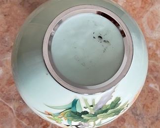 Japanese Cloisonne Enamel Cherry Blossom Vase Jade color	6.5 x 3 diameter at opening	
