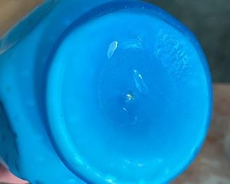 2pc Ruffle Rim Glass Satin Blue Dot	8.5 inches high	
