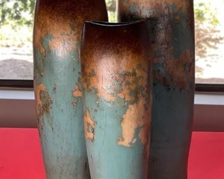 3pc Ceramic Decor Vases Mexico Textured Turquoise	20in H 18in H 16 in H	HxWxD
