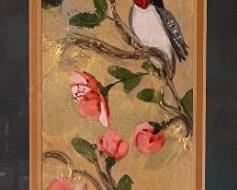 Hand Painted slender Bird Painting 33 x 7in