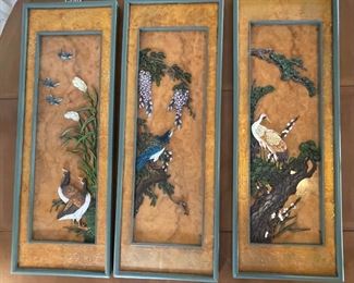 3pc Asian hand painted Bird panels 3d	36x13in	

