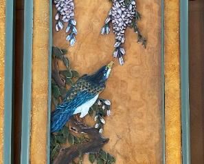 3pc Asian hand painted Bird panels 3d 36x13in