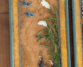 3pc Asian hand painted Bird panels 3d	36x13in	
