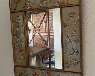 Reverse Painted Glass Mirror Birds	16x13in	
