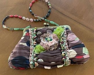 Vintage Mary Frances Cloth & Beads Handbag Clutch Purse	12 inches long 8 inches tall	
