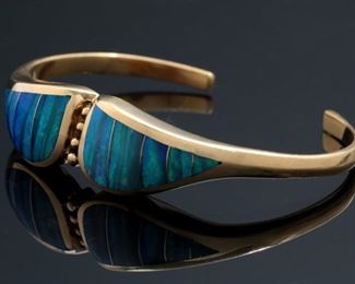 Lisa Mele 18kt Gold & Opal Cuff Bracelet 	Size: 6<BR>14mm W	

