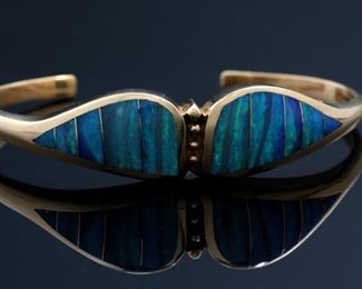 Lisa Mele 18kt Gold & Opal Cuff Bracelet 	Size: 6<BR>14mm W	
