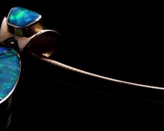 Set 18k Tony Malmed Gold Emerald & Opal Necklace Pendant & Earrings 	16in Long 	
