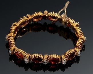 18k Gold Antique Citrine & Diamond Bracelet 	Size: 6<BR>10mm	
