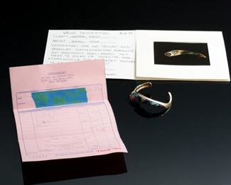 Raoul Sosa Serengeti 14k Gold Multi-Gemstone Inlay Cuff Bracelet  Amethyst, Sugilite, Opal, Chrysocolla 	Size: 6<BR>16.5mm W (at widest point)	
