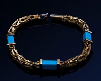 18k Gold & Turquoise Bracelet 	7.5in Long 6mm w	
