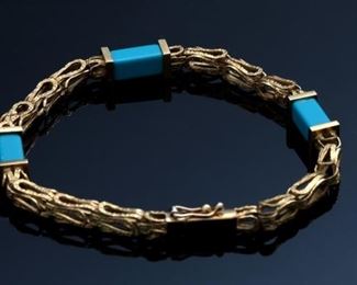 18k Gold & Turquoise Bracelet 	7.5in Long 6mm w	
