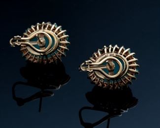 14k Gold Sleeping Beauty Turquoise Cabochon Earrings 	20x18mm	
