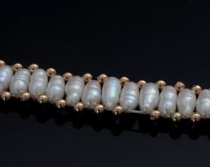 14k Gold Bead & Stick Pearl Ladder Bracelet 6.5in Long<BR>14mm W