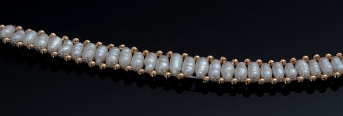 14k Gold Bead & Stick Pearl Ladder Bracelet	6.5in Long<BR>14mm W	
