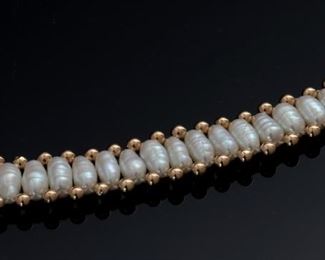 14k Gold Bead & Stick Pearl Ladder Bracelet	6.5in Long<BR>14mm W	
