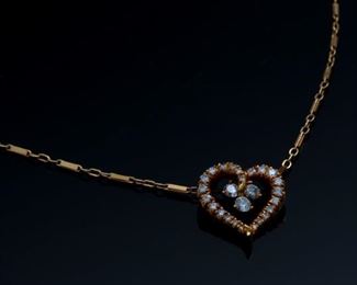 14k Gold & Diamond Heart Pendant Necklace 	16in Long Heart:16x14mm	
