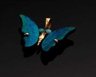 14k Gold Fire Opal Butterfly Pendant 	16x22mm	
