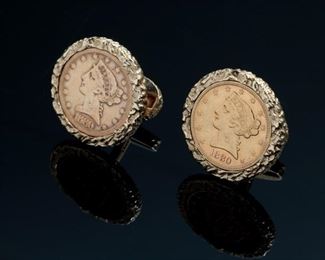 1880 Liberty Head $5 Half Eagle Gold coins 14k Gold Cufflinks Cuff links	27mm Diameter x 21mm D	
