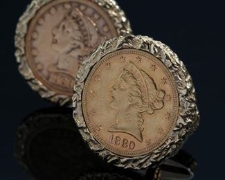 1880 Liberty Head $5 Half Eagle Gold coins 14k Gold Cufflinks Cuff links	27mm Diameter x 21mm D	
