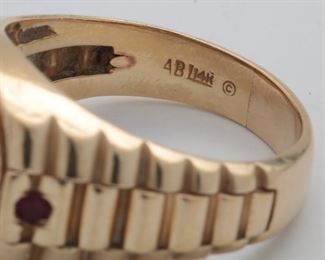14k Gold Rolex Ring Garnet & Lapis Mens	Size: 12.75 Garnet Center: 6mm diameter 	

