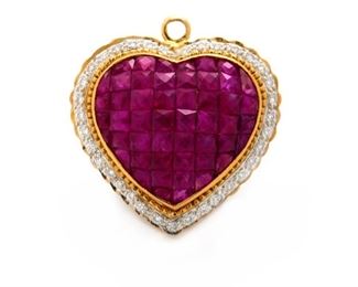 18k Gold Ruby & Diamond Heart Pendant  Ross Simons	15x24mm	
