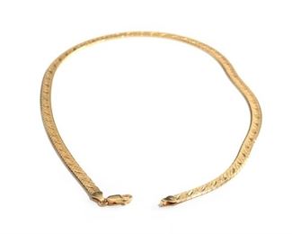 14k Gold Flat Link Textured Necklace 6mm 18in	18in Long 6mm x 1mm	

