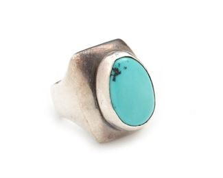 Gusterman Sterling Silver & Sleeping Beauty Turquoise Ring  Santa Fe Silversmith Southwest Sz: 6.5	Size: 6.5 Centerpiece: 20x15mm	
