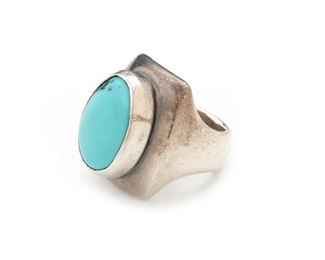 Gusterman Sterling Silver & Sleeping Beauty Turquoise Ring  Santa Fe Silversmith Southwest Sz: 6.5	Size: 6.5 Centerpiece: 20x15mm	
