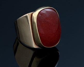 14k Gold Strawberry Topaz Ring Gusterman Silversmiths 	Size: 7  Center Stone: 21.5x15mm	
