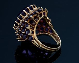 18k Gold 12ct Oval Cut Amethyst & Diamond Ring 	Size: 6.25 Center Stone: 18x13mm	

