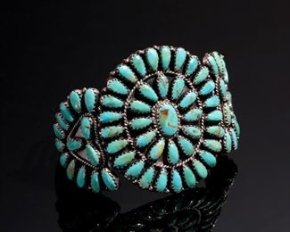 Larry Moses Begay Navajo Sterling Silver & Turquoise Cuff Bracelet Native American LMB	Size: 6.25in 1.8in W (at widest point) 	
