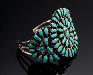 Larry Moses Begay Navajo Sterling Silver & Turquoise Cuff Bracelet Native American LMB	Size: 6.25in 1.8in W (at widest point) 	
