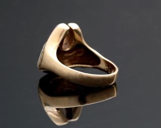 14k Gold Zuni Bear Multi Gemstone Inlay Ring 	Size: 7.5 Center: 16x19mm	
