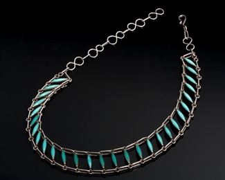 Native American Silver & Turquoise  Ladder Choker Necklace	14-12in Adjustable  .5in W	
