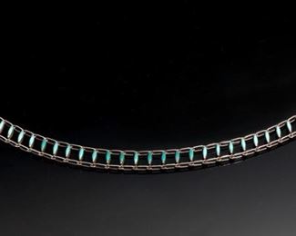 Native American Silver & Turquoise  Ladder Choker Necklace	14-12in Adjustable  .5in W	
