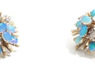 14k Gold, Diamond, & Opal Cluster Earrings 	22mm diameter x 20mm D	
