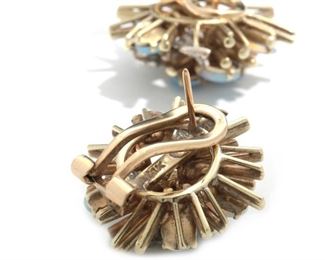 14k Gold, Diamond, & Opal Cluster Earrings 	22mm diameter x 20mm D	
