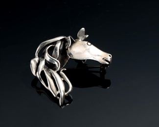 SILPADA Sterling Silver Horse Head Brooch Pin Pendant Charm 	50x42mm	
