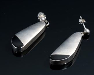 Sterling Silver & Jet Modernist Earrings Pair  	31x11mm	
