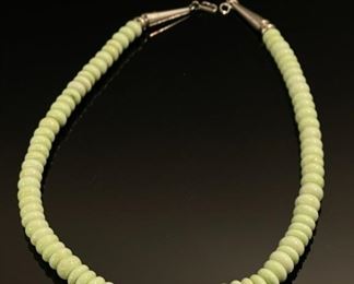 Native American Pale Green gemstone Beaded Necklace and Earrings 	19.5in Long 	
