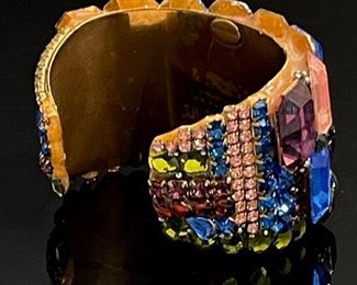 Wendy Gell Brass & Rhinstone Cuff Bracelet 	Size: 6in 2in W	
