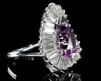 Platinum Diamond & Light Purple Amethyst Cocktail Ring