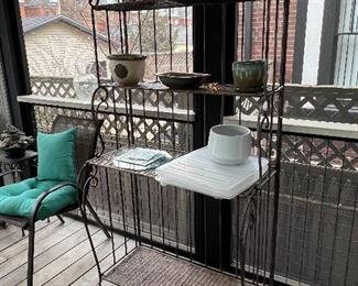 WROUGHT IRON BAKERS RACK ON THE SCREEN PORCH