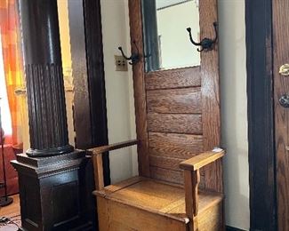 FRONT HALL COAT TREE SEAT WITH MIRROR