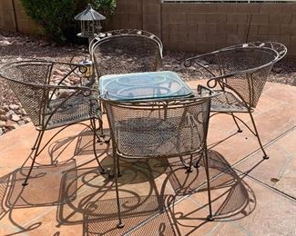 2/Sets/2 Vintage Wrought Iron Barrel Chairs, Side Table