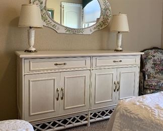 Vintage Dresser and Matching Mirror (not shown here) Table Lamps pair, Metal Decorative Mirror