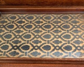 Glass Enclosed Tray w Vintage Fabric