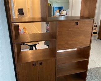 Mid-Century walnut room divider wall unit with finished back
